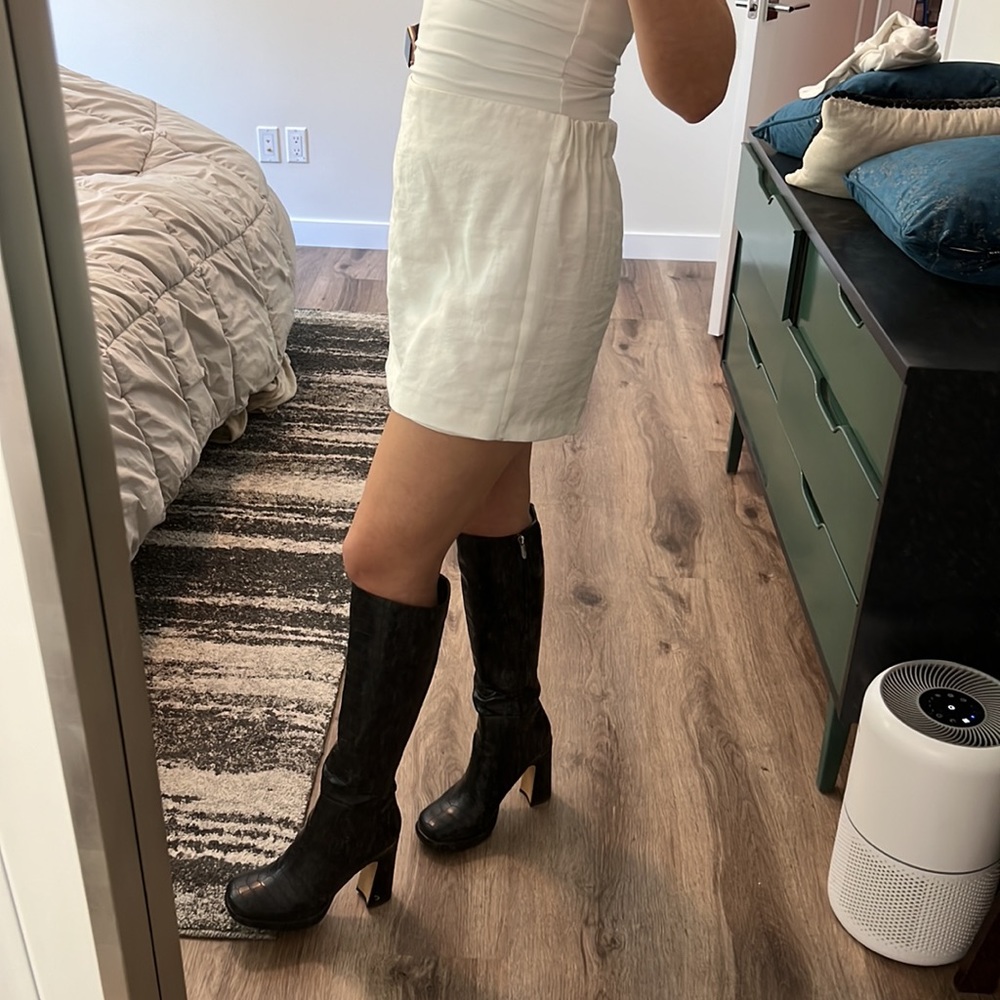 Sam Edelman Black Croc-Embossed Knee-High Heeled Boots - Picture 9 of 9